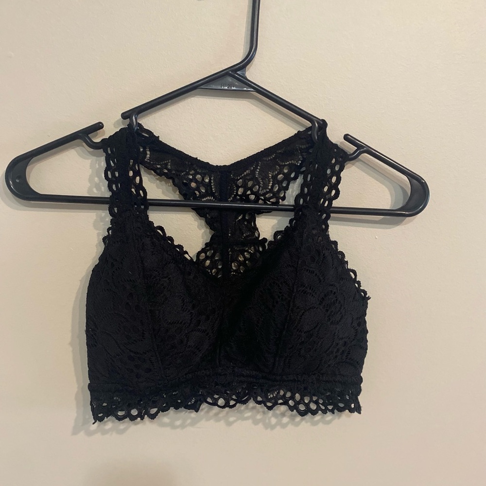 Maurices Black Lace Racerback Bra with Floral Detailing